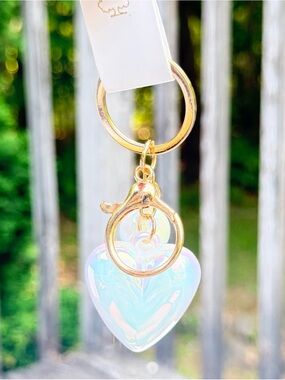 Iridescent Heart & Ball Keychain Bag Charm w/ Gold Hardware Dogleash Clasp NWT